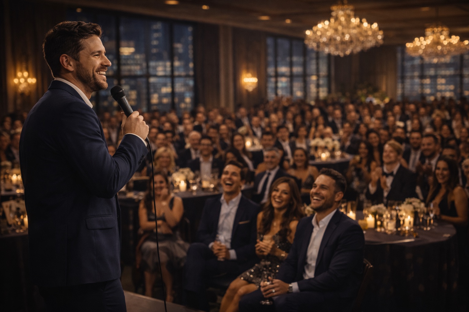 Comedian performing at a Vancouver corporate event