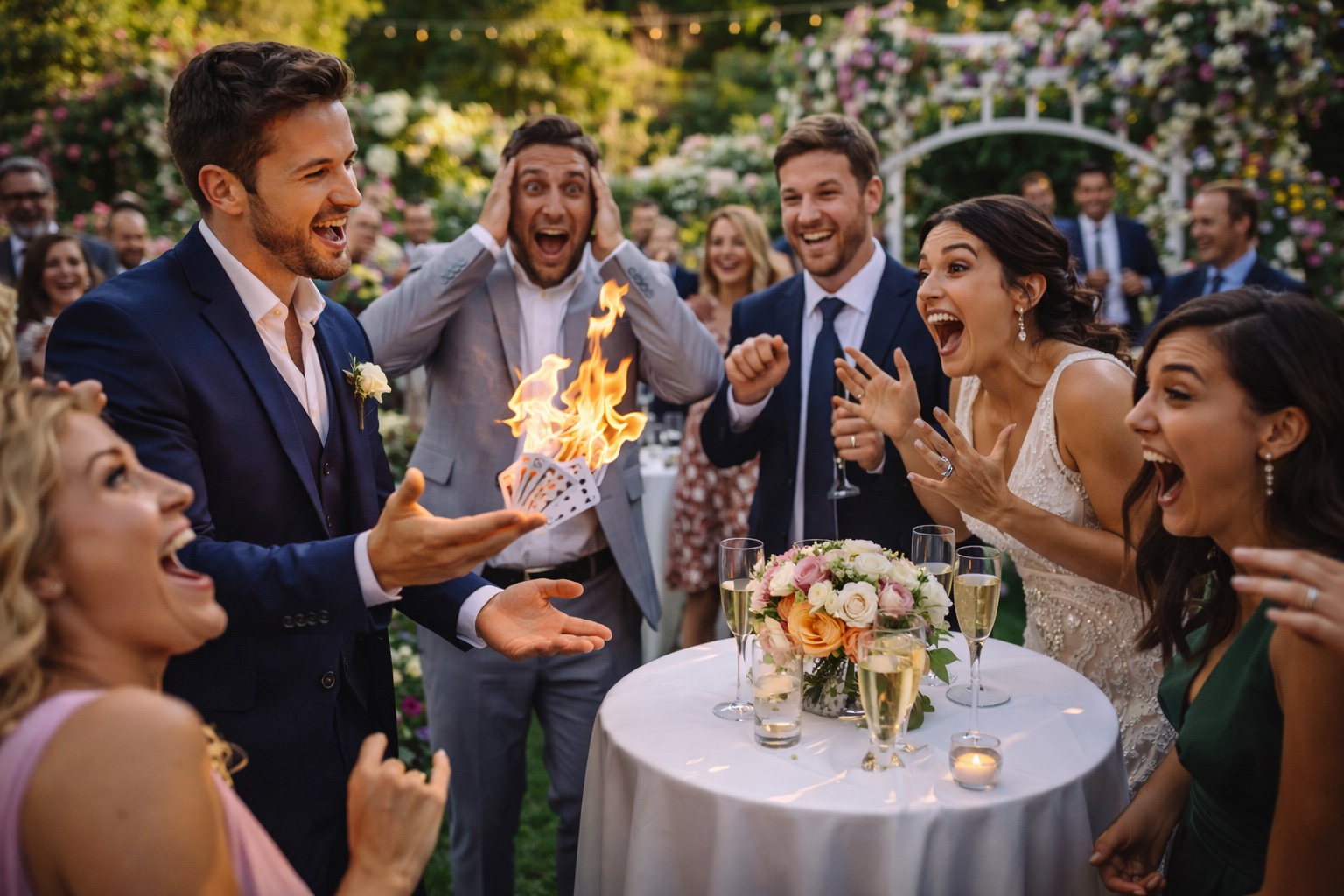 Magician performing at a Vancouver wedding reception